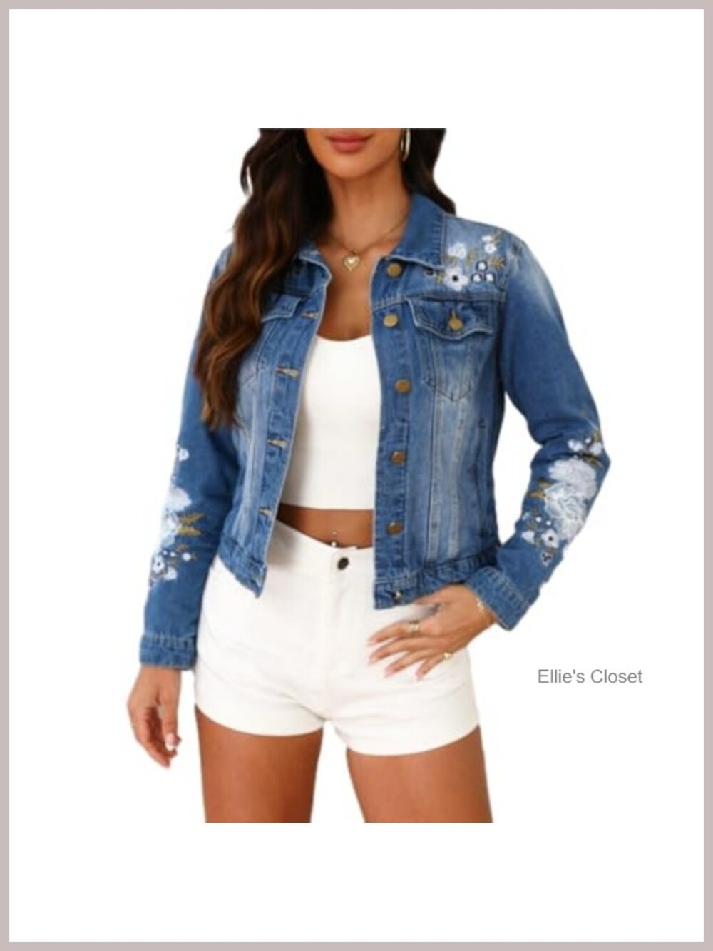 Women's Floral Embroidered Oversized Denim Jacket Boho Jean Trucker